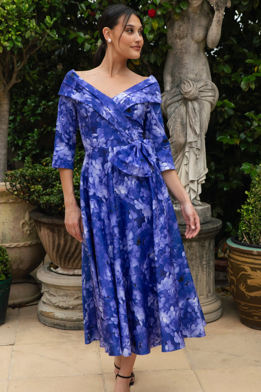 Ispirato Edge of the Shoulder Dress with Full Skirt in Azure Blue