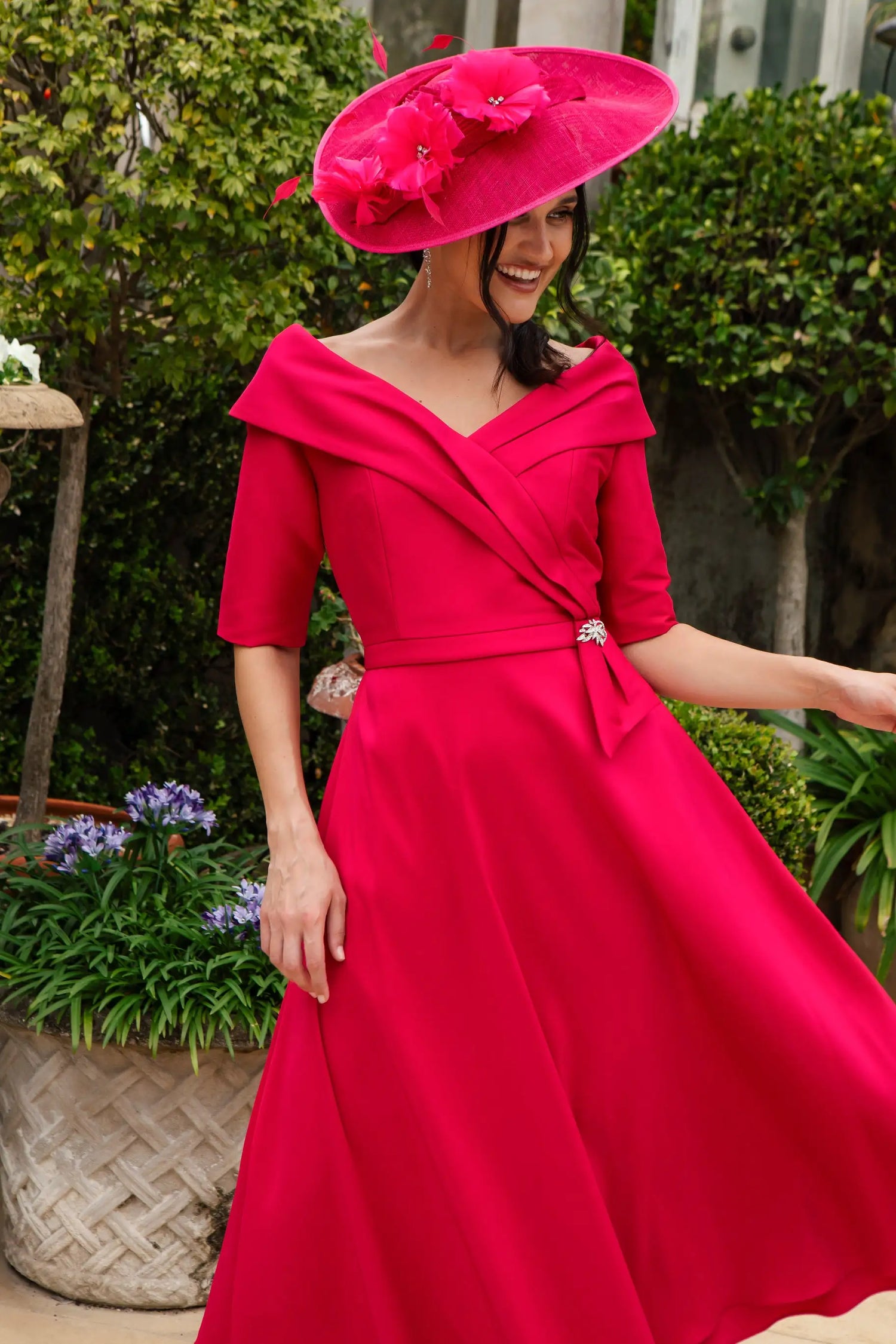 Ispirato Edge of the Shoulder Special Occasion Dress in Crimson Red