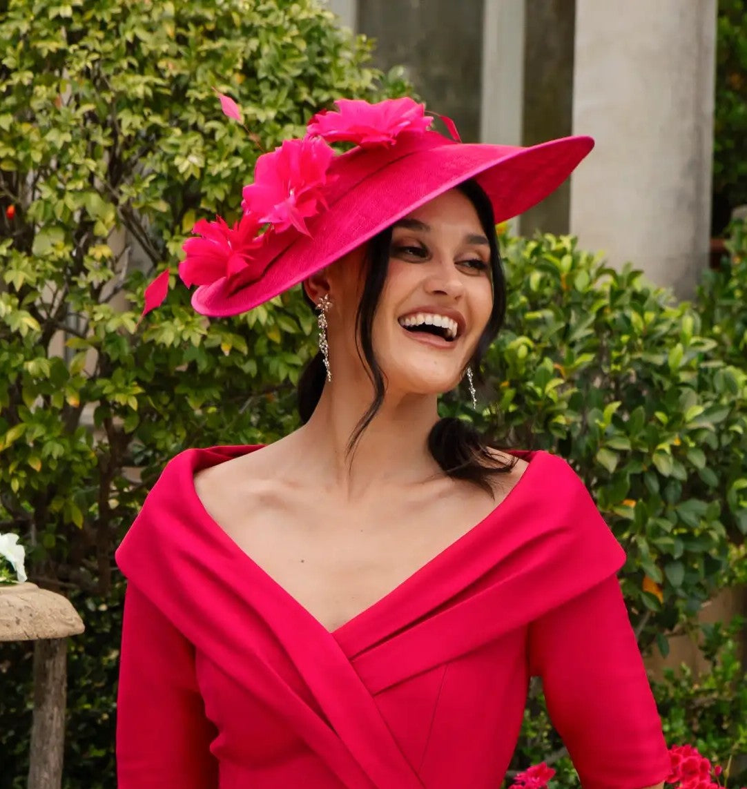Picture Perfect Fascinator with Cascade of Coque Feathers in Crimson