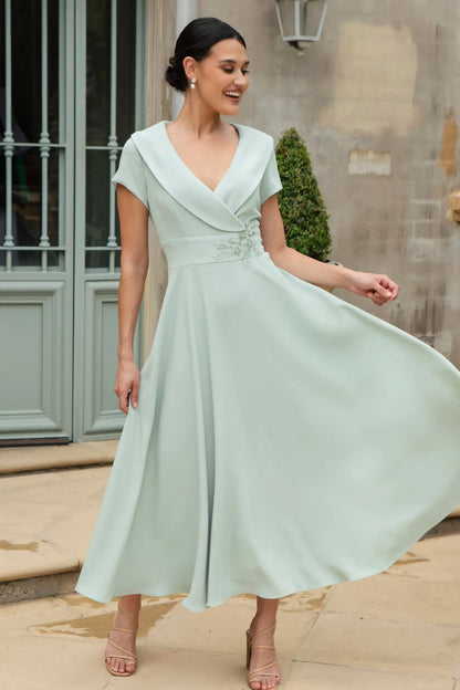 Ispirato Softly Flared Dress with Sleeves in Meadow Mist Green