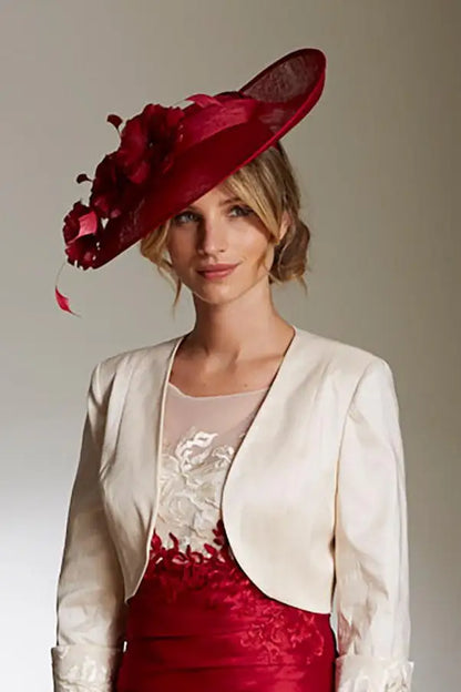 Ispirato Two-Tone Taffeta Occasion Dress with Jacket in Misty Pearl and Maraschino
