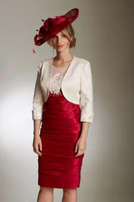 Ispirato Two-Tone Taffeta Occasion Dress with Jacket in Misty Pearl and Maraschino