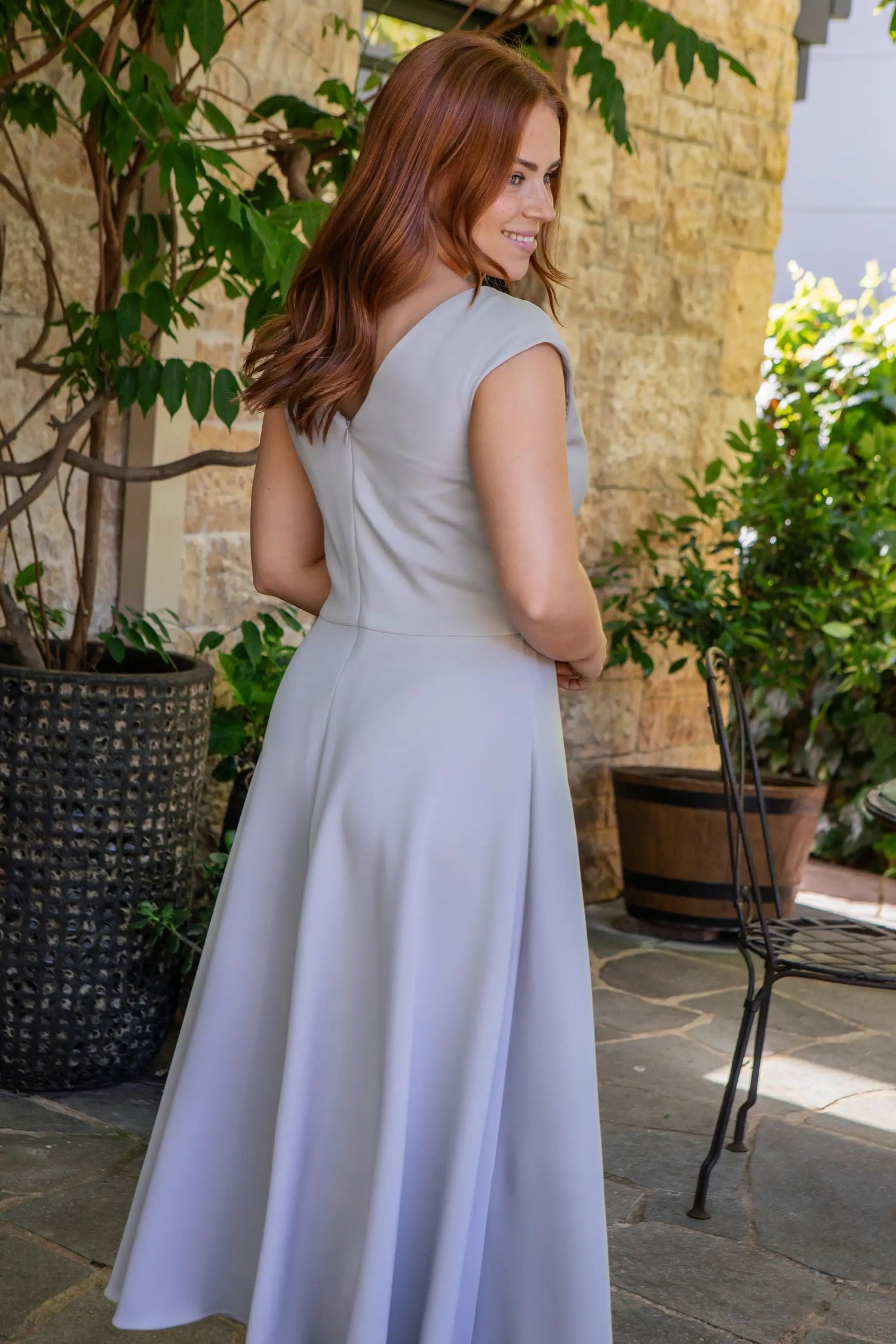 Woman in silver dress