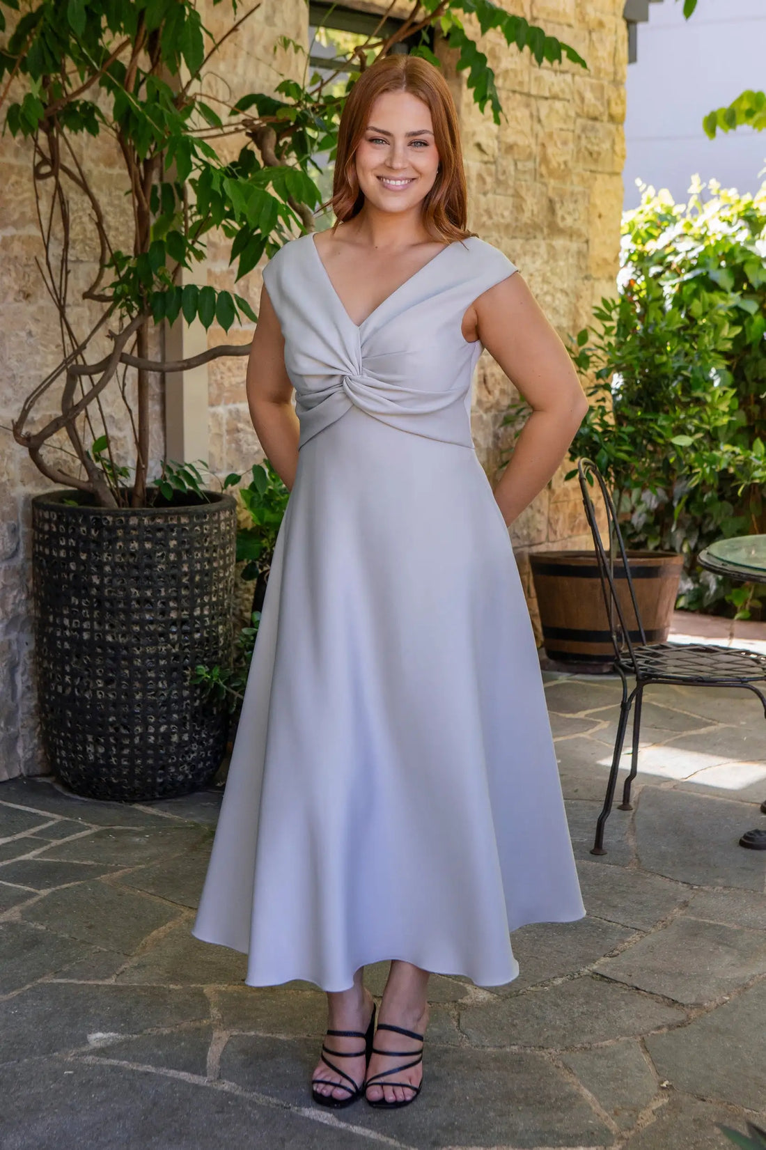 Woman in silver dress