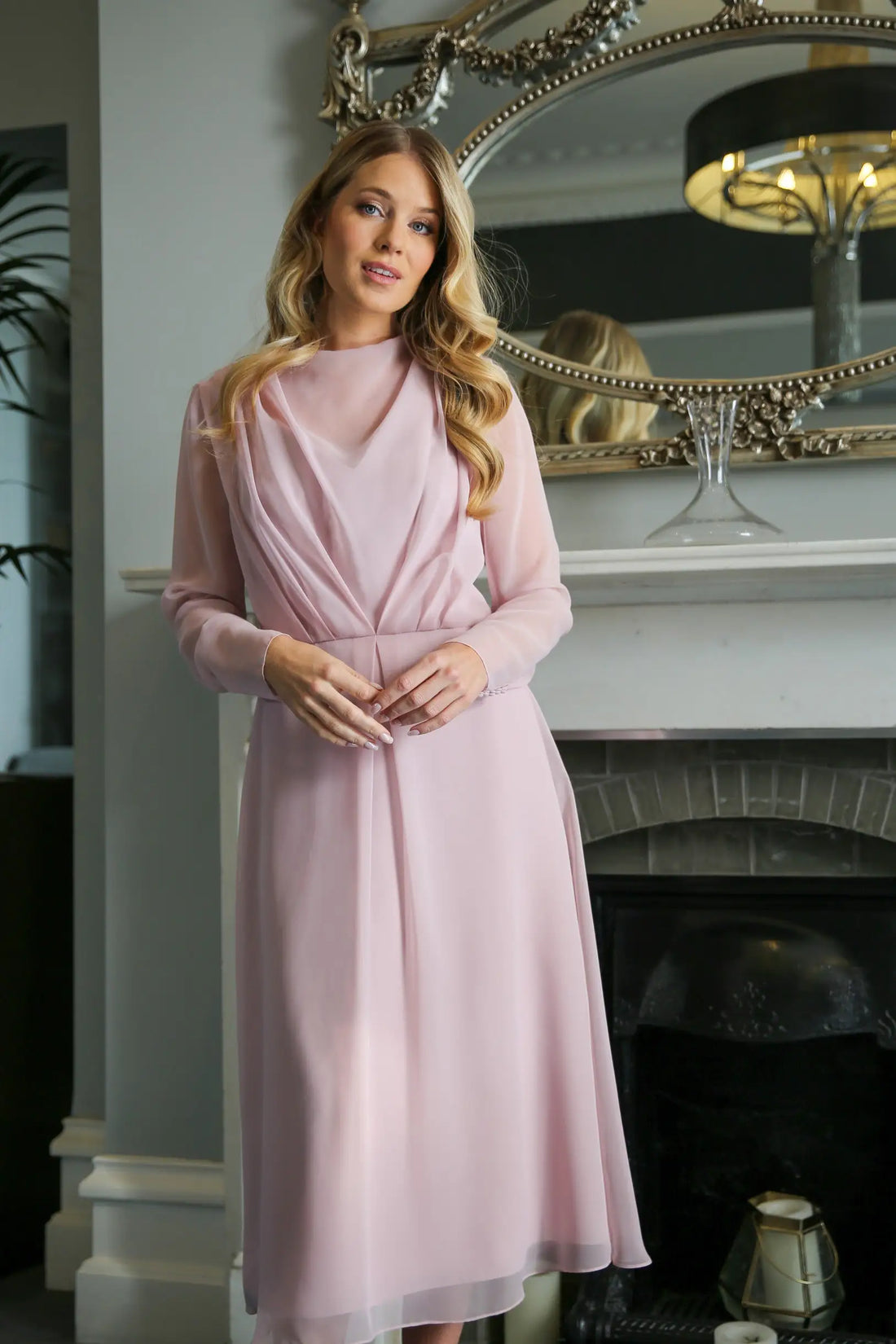 Leanne Chiffon Occasion Dress in Blush Pink