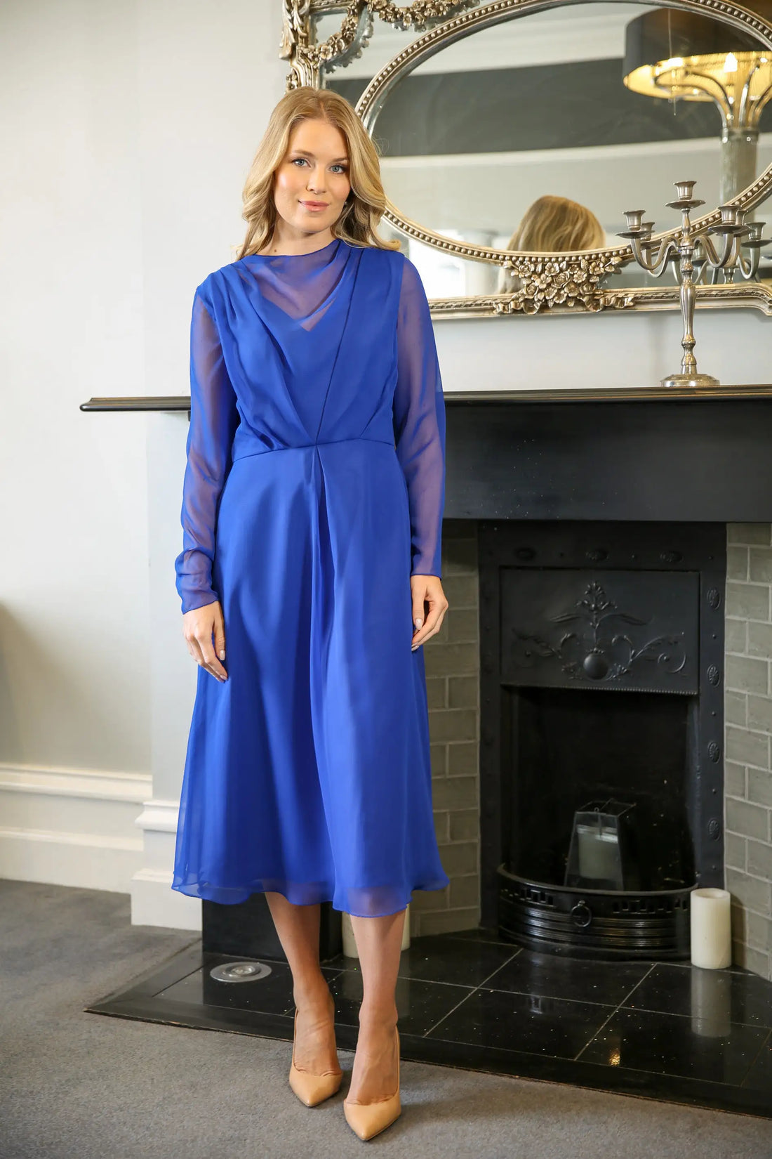 Leanne Chiffon Occasion Dress in Electric Blue