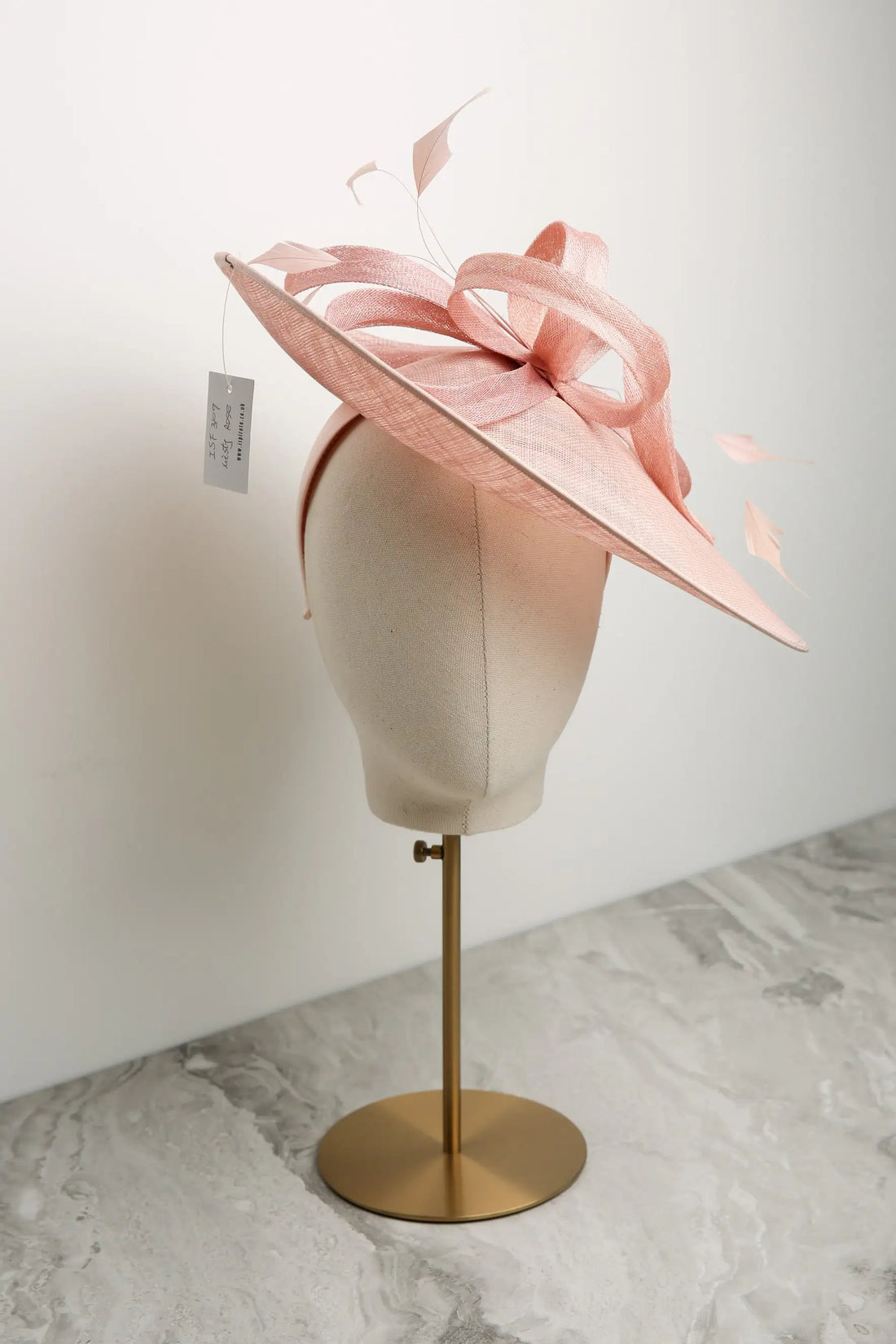 Medium Fascinator with Sinamay and Coque Feathers Misty Rose