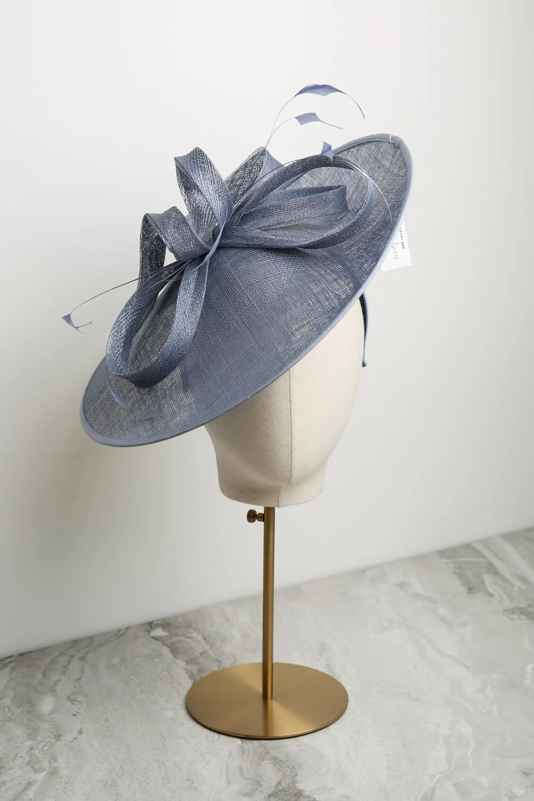Medium Fascinator with Sinamay and Coque Feathers in Misty Blue