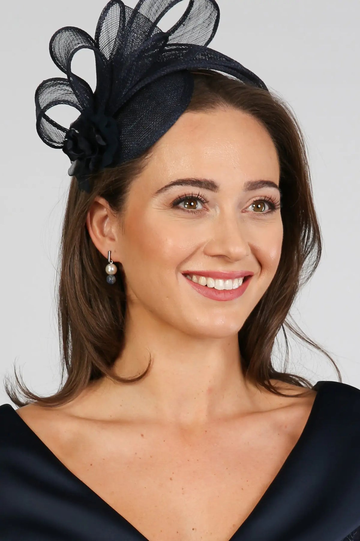 Navy and white sodalite and pearl drop earrings