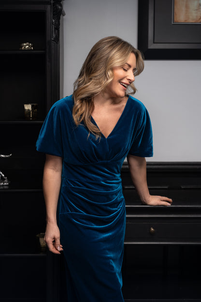Richard Designs Cathy Dress in Cobalt Velvet