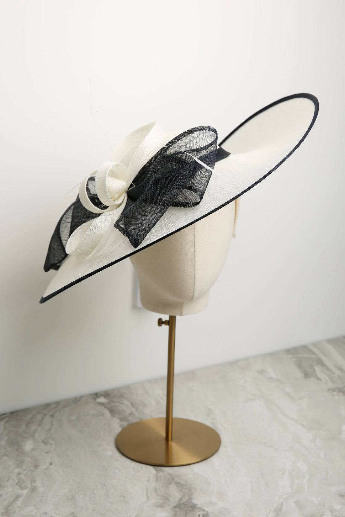 ‘Up-Swept’ Large Brim Hat by Condici in Cream and Navy