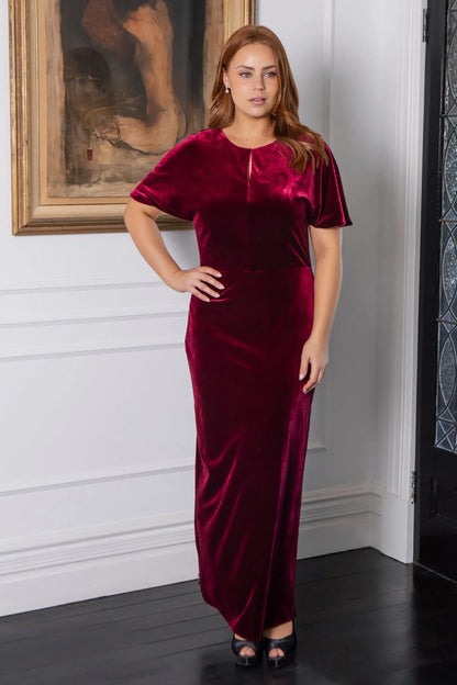 Vivian Long Velvet Dress in Rich Berry