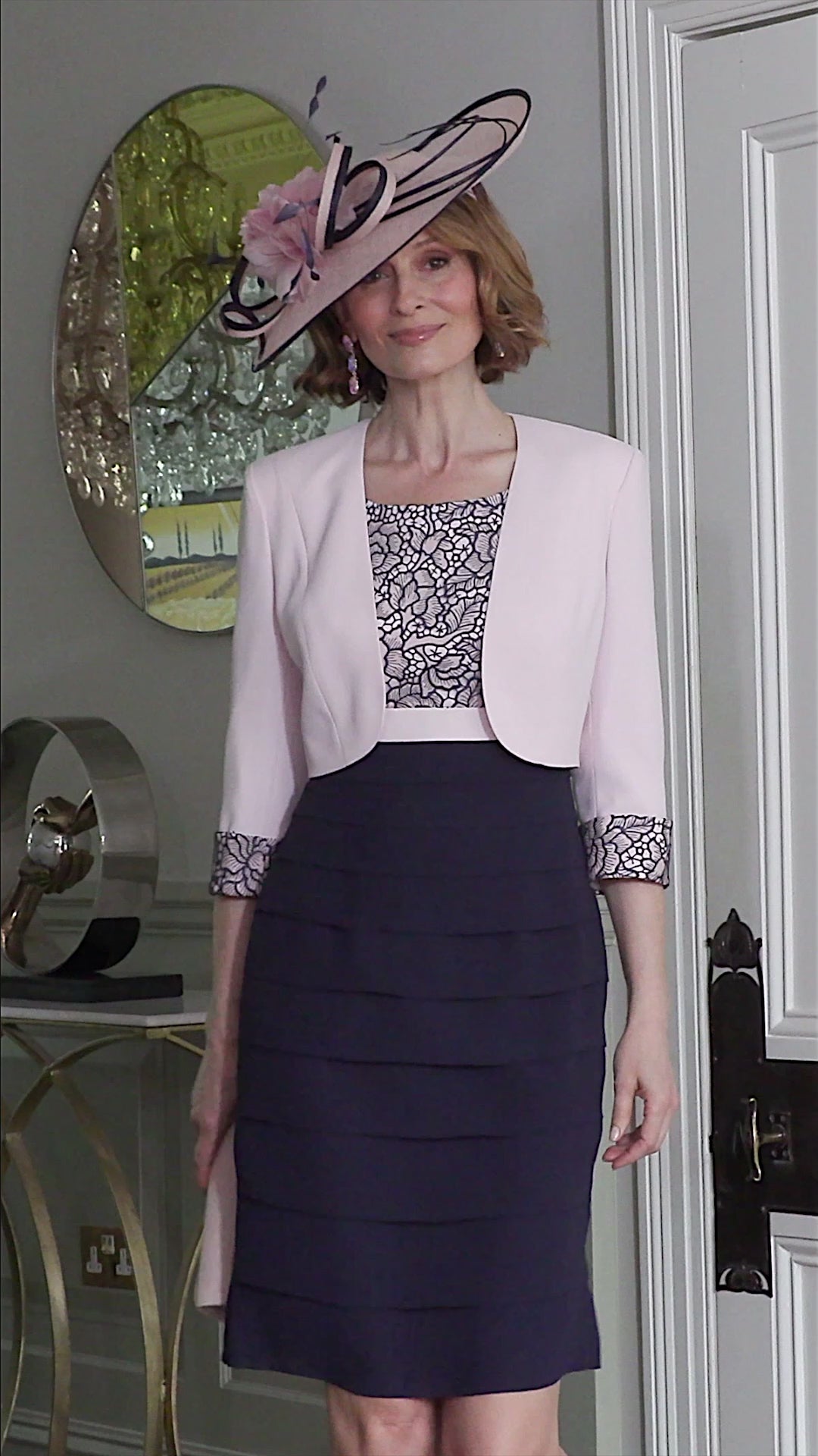 Condici Elegant Occasion Dress and Jacket in Casablanca Rose and Navy