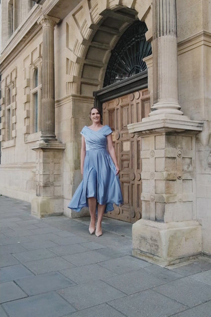 Kate Silky Satin Special Occasion Dress in Wedgewood
