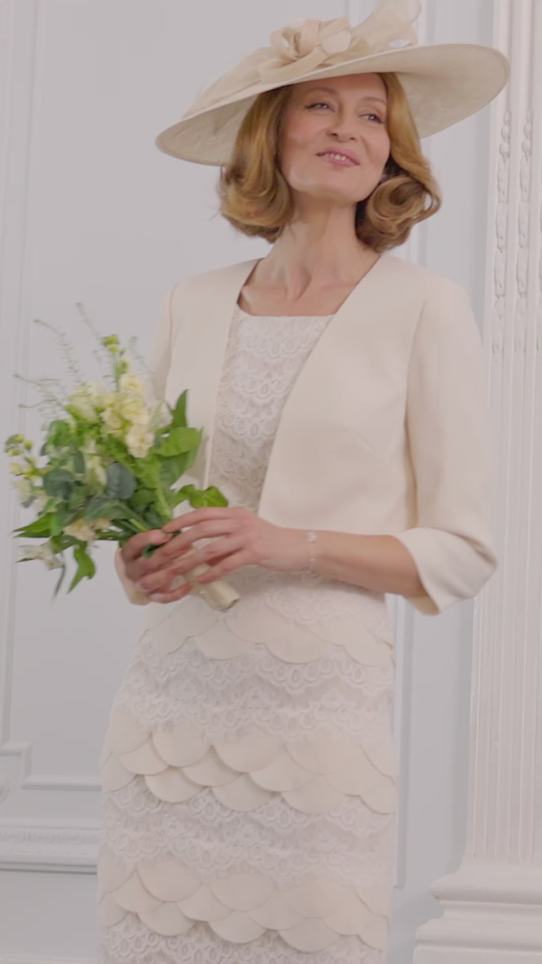 Condici Scallop Lace  Occasion Dress with Soft Cape in Alabaster