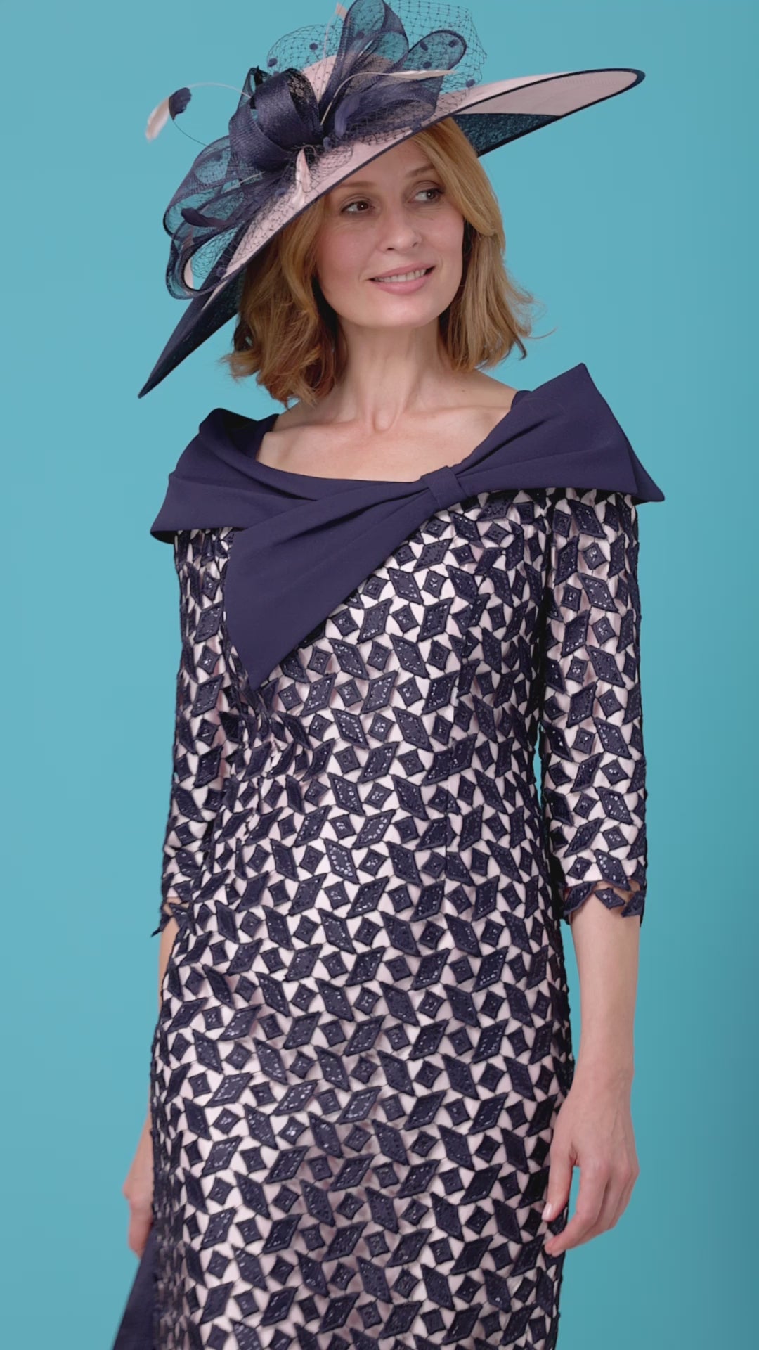 Condici Special Occasion Dress in Navy with Sleeves